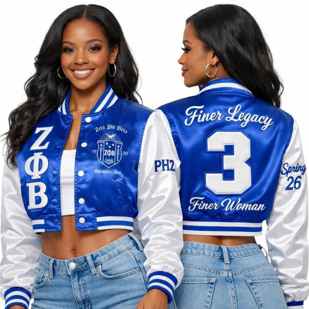 Custom Zeta Phi Beta Cropped Line Jacket Personalized Sorority Jacket | Custom D9