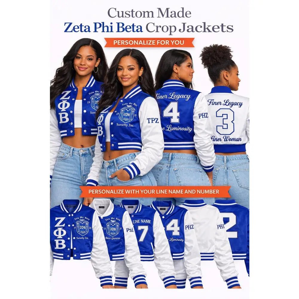 Custom Zeta Phi Beta Cropped Line Jacket Personalized Sorority Jacket | Custom D9