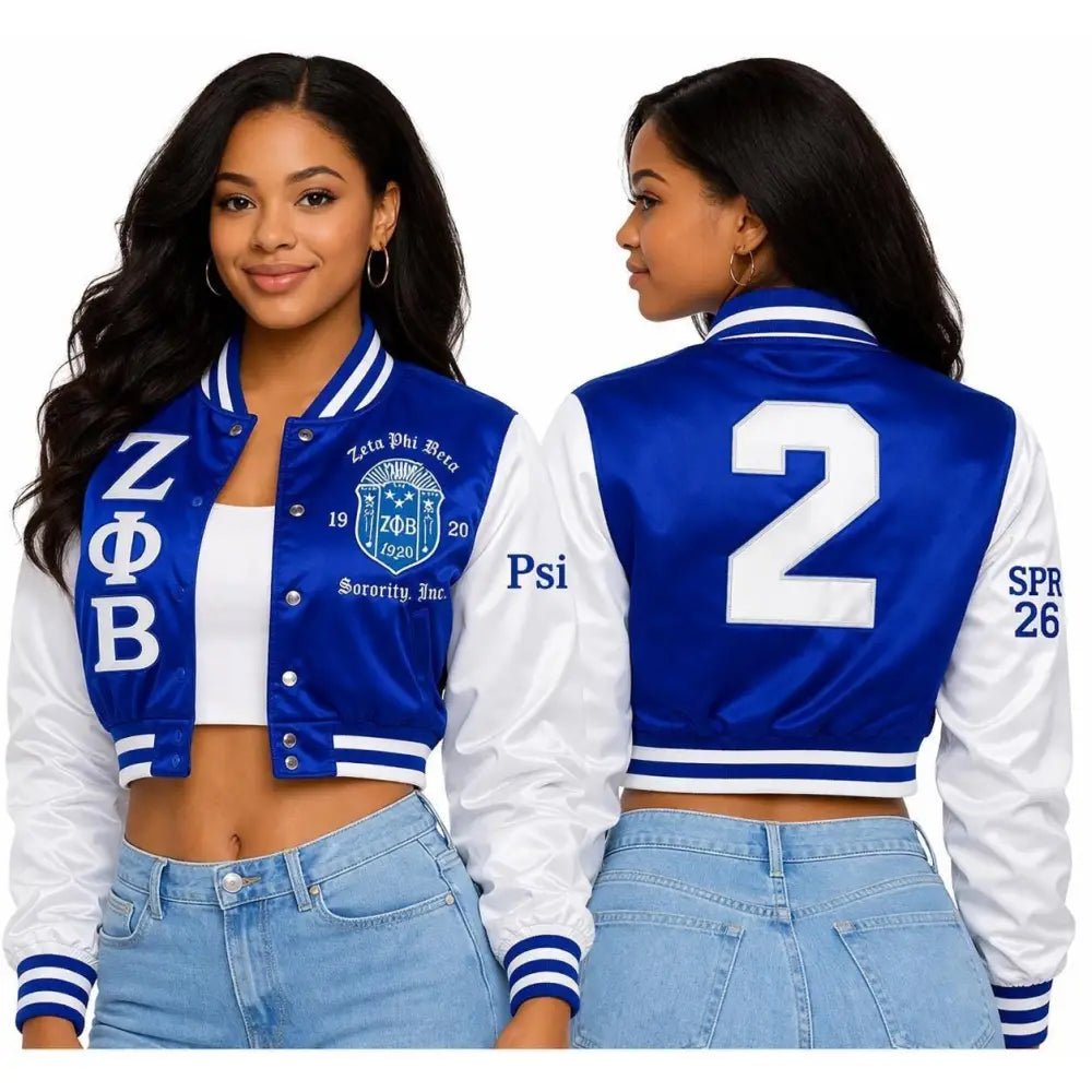 Custom Zeta Phi Beta Cropped Line Jacket Personalized Sorority Jacket | Custom D9