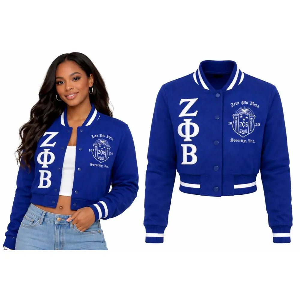Custom Zeta Phi Beta Cropped Satin Bomber Jacket Personalized | Custom D9