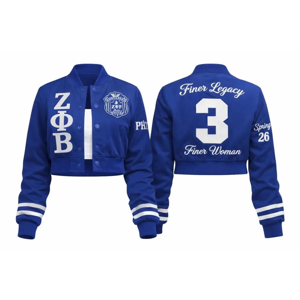 Custom Zeta Phi Beta Cropped Satin Bomber Jacket Personalized | Custom D9
