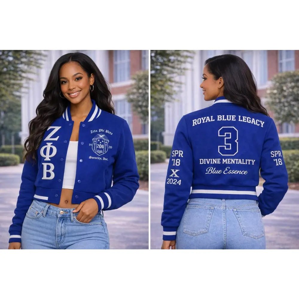 Custom Zeta Phi Beta Cropped Satin Bomber Jacket Personalized | Custom D9