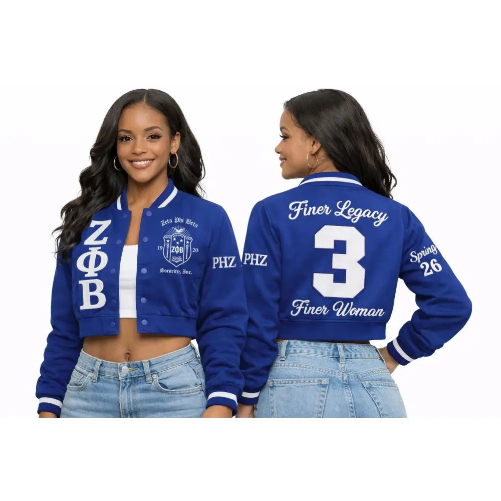 Custom Zeta Phi Beta Cropped Satin Bomber Jacket Personalized | Custom D9