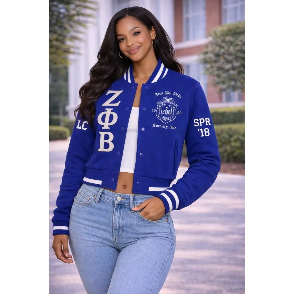 Custom Zeta Phi Beta Cropped Satin Bomber Jacket Personalized | Custom D9