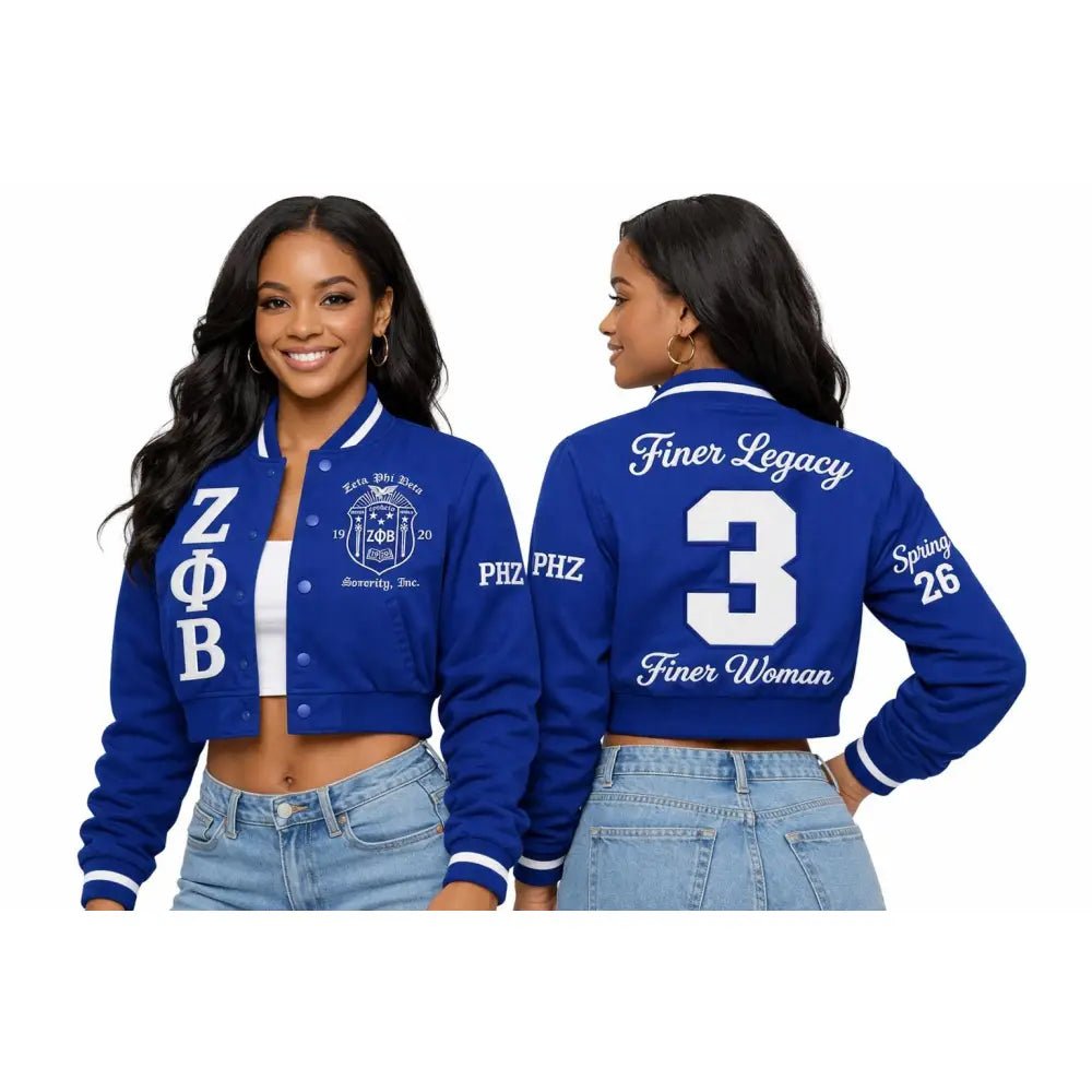 Custom Zeta Phi Beta Cropped Satin Bomber Jacket Personalized | Custom D9