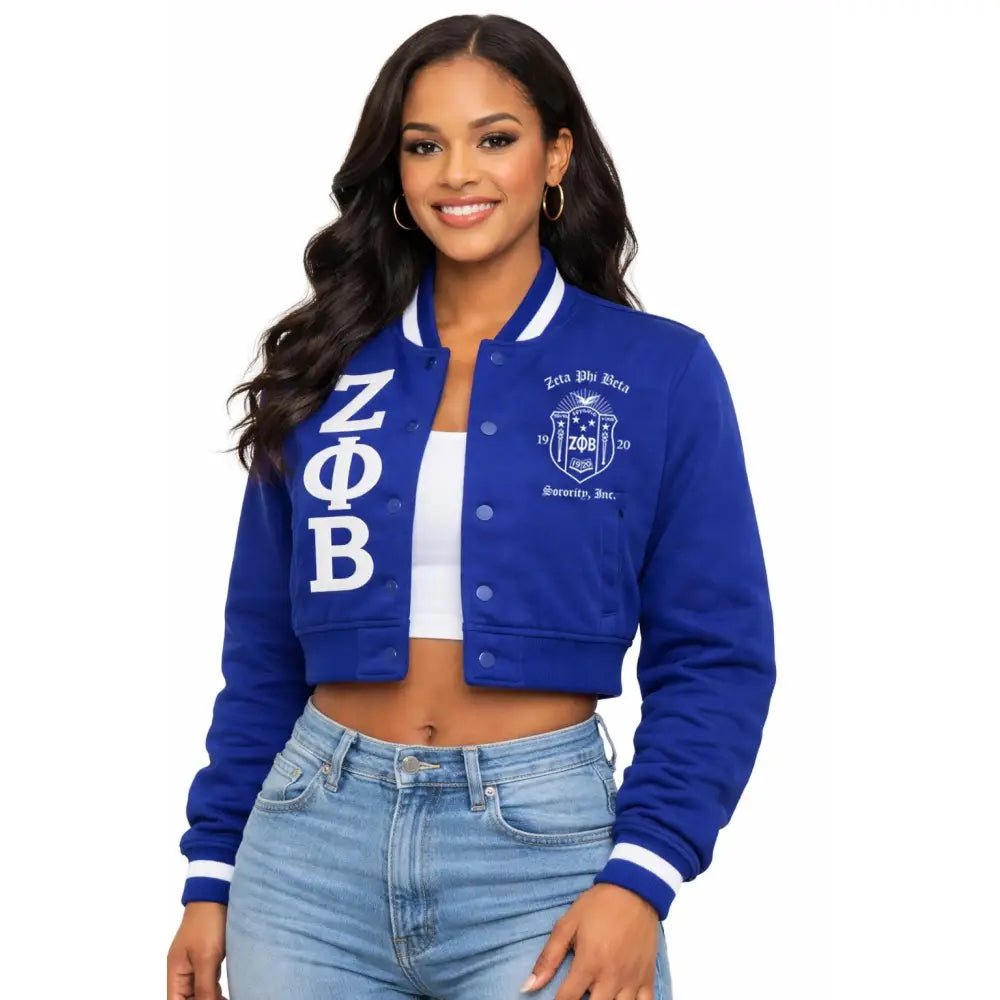 Custom Zeta Phi Beta Cropped Satin Bomber Jacket Personalized | Custom D9