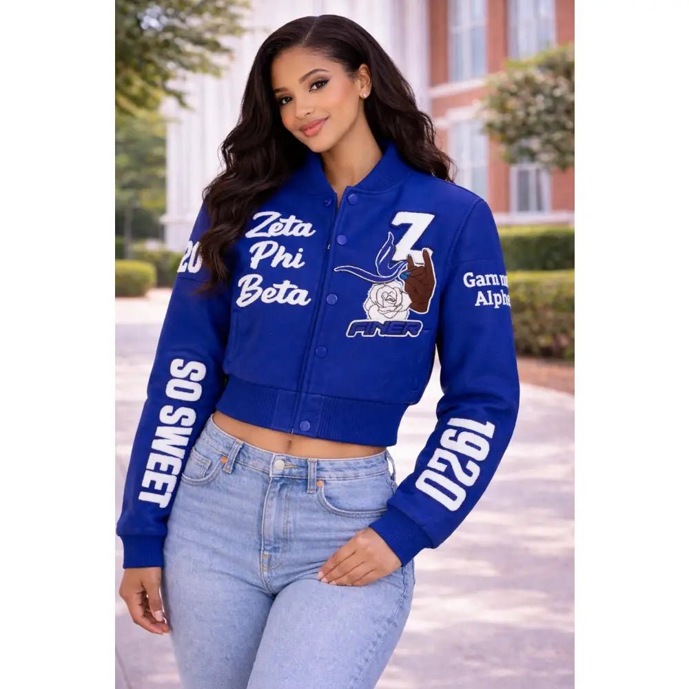 Custom Zeta Phi Beta Graffiti Crop Wool Jacket Personalized Line Jacket | Custom D9