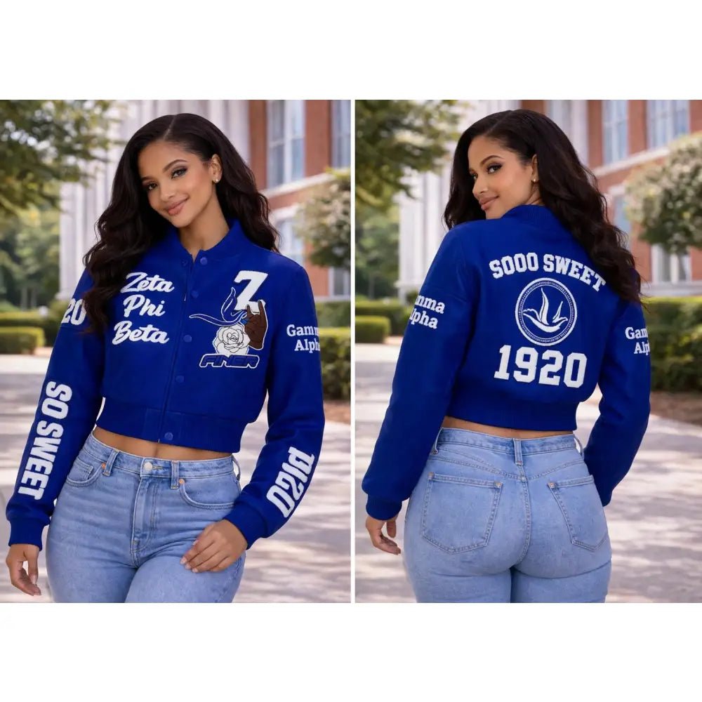 Custom Zeta Phi Beta Graffiti Crop Wool Jacket Personalized Line Jacket | Custom D9