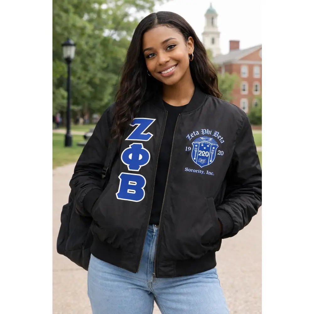 Custom Zeta Phi Beta Satin Bomber Jacket Personalized Sorority Apparel | Custom D9