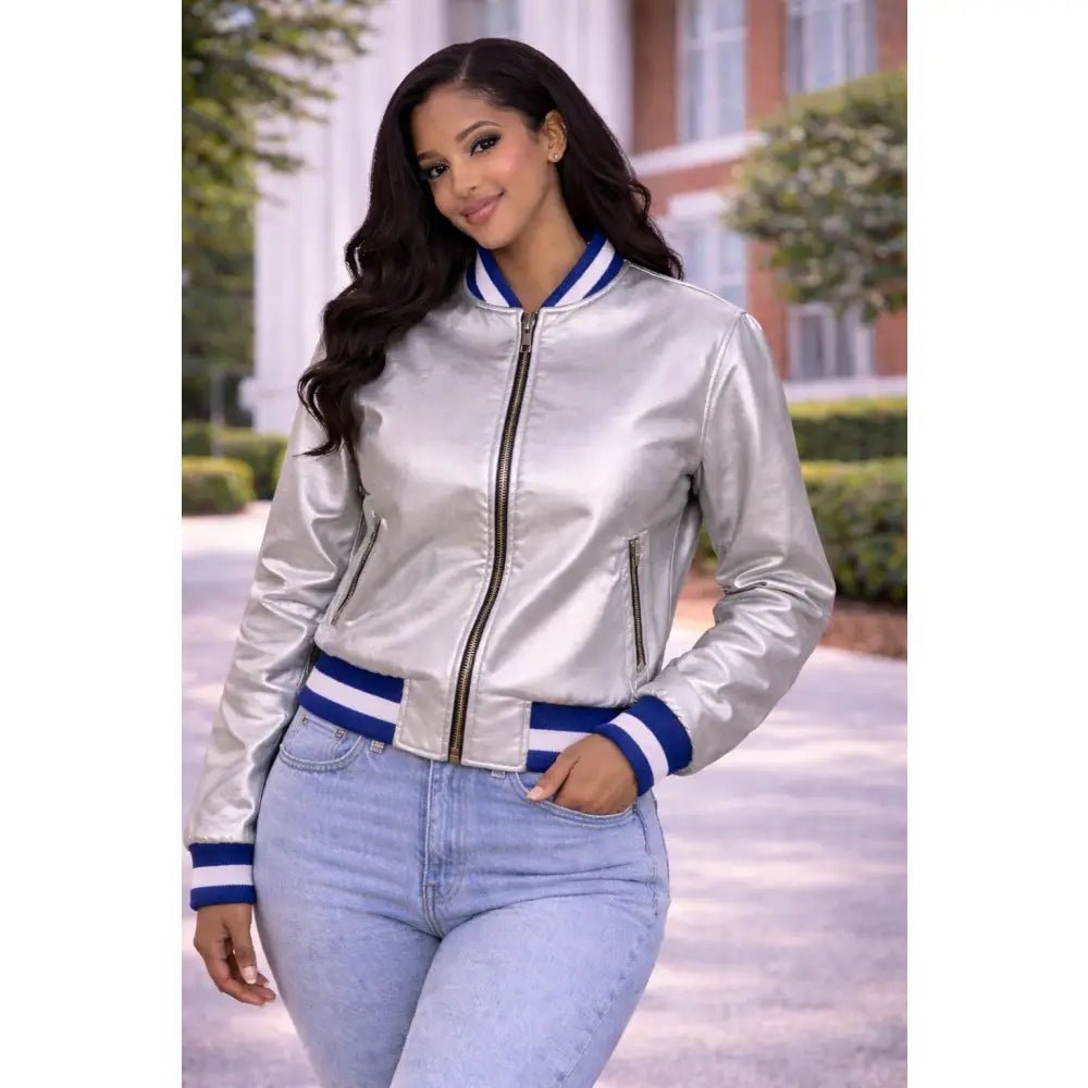 Custom Zeta Phi Beta Silver Satin Bomber Jacket Personalized 1920 Jacket | Custom D9