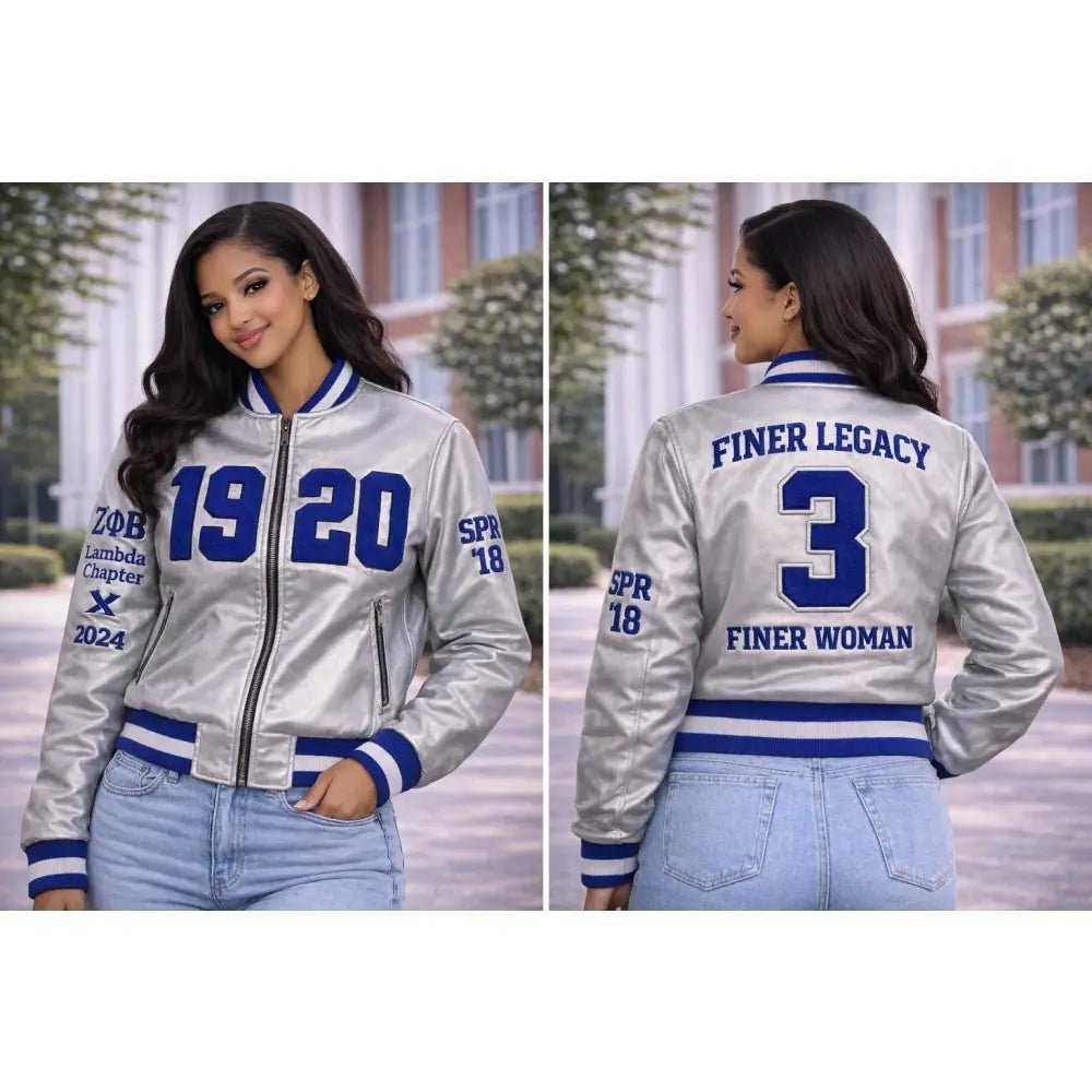 Custom Zeta Phi Beta Silver Satin Bomber Jacket Personalized 1920 Jacket | Custom D9