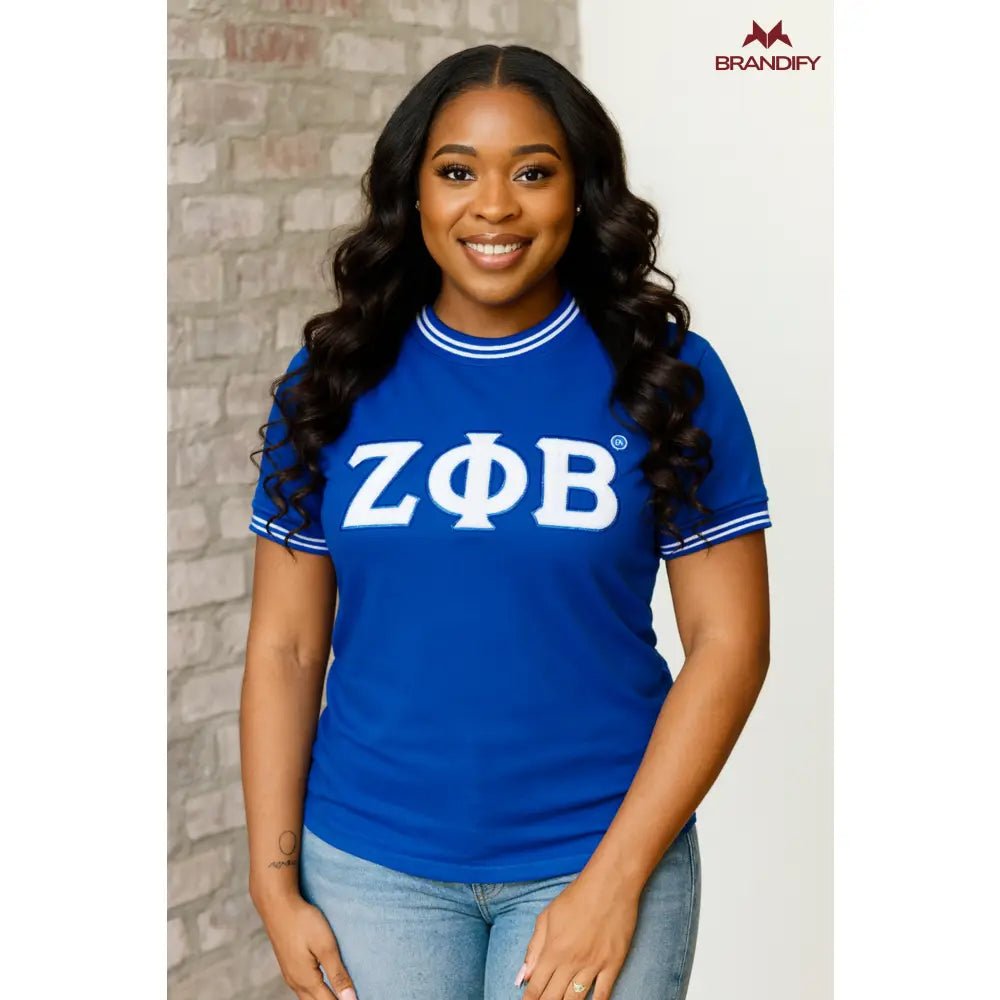 Custom ΖΦΒ Striped Trim Chenille Tee | Custom D9