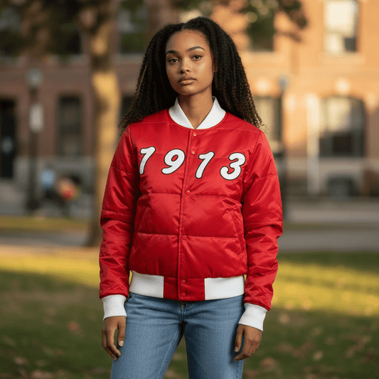 Delta Sigma Theta 1913 Puffer Coat - Nylon Bomber Puffer Jacket Sorority