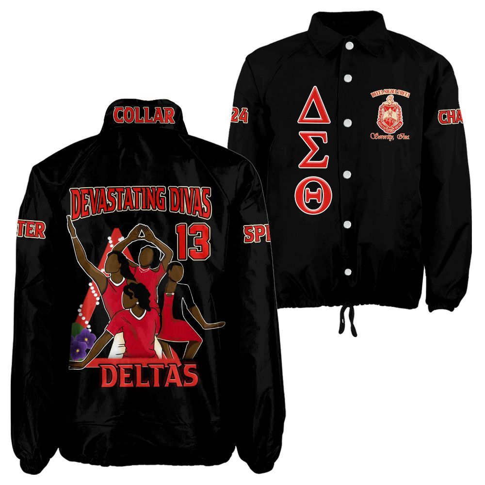 Delta Sigma Theta Black Coach Jacket – Custom Embroidered DST Crossing Jacket