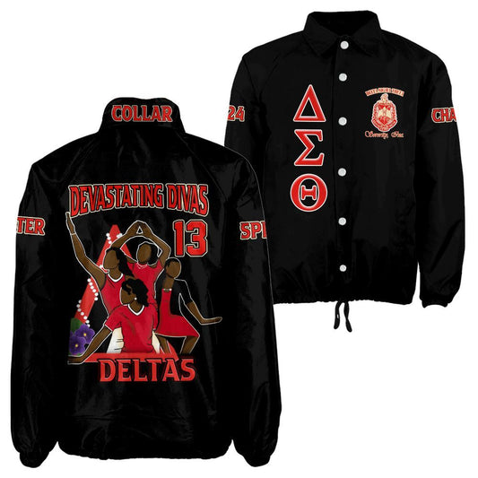 Delta Sigma Theta Black Coach Jacket – Custom Embroidered DST Crossing Jacket