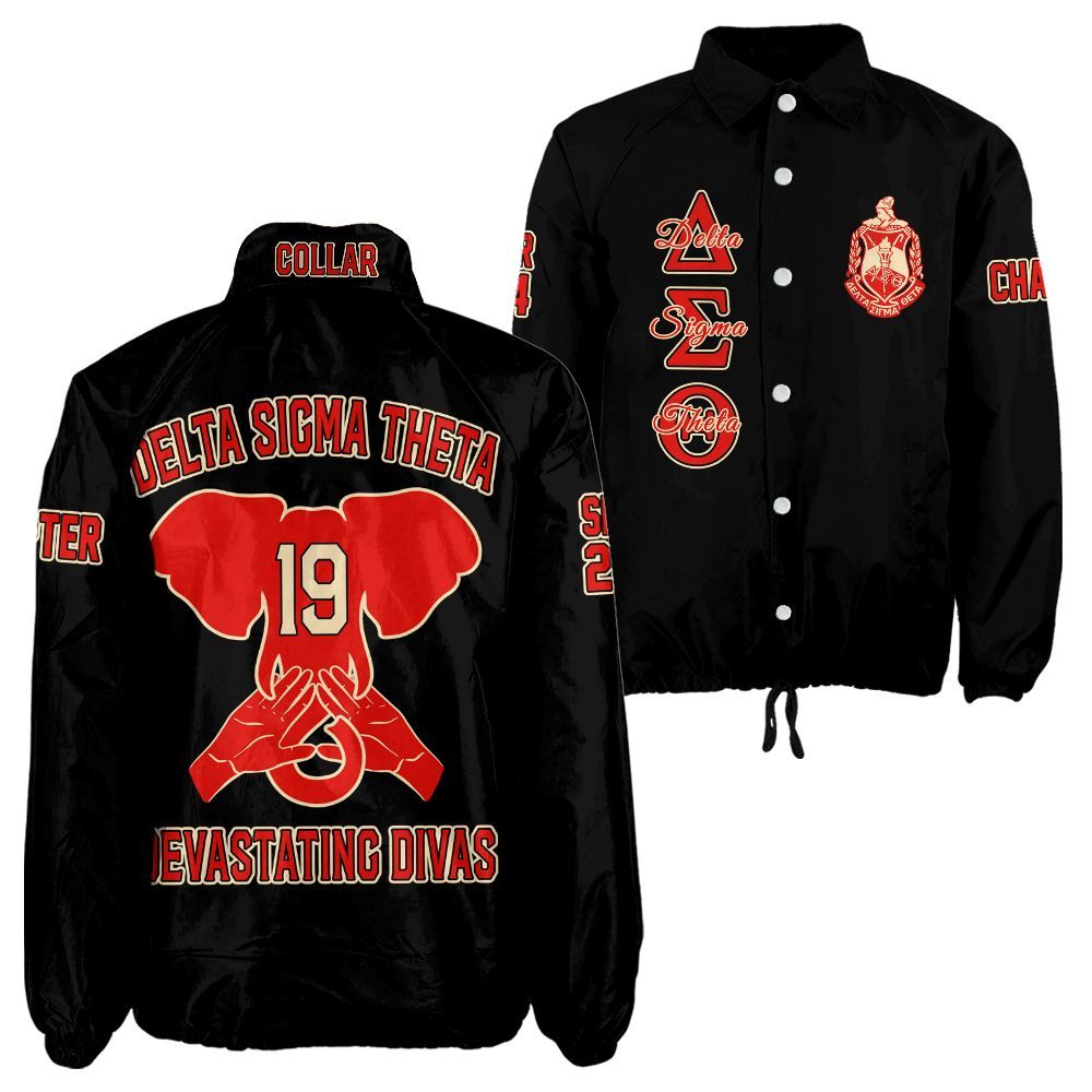 Delta Sigma Theta Black Coach Jacket – Custom Embroidered DST Crossing Jacket