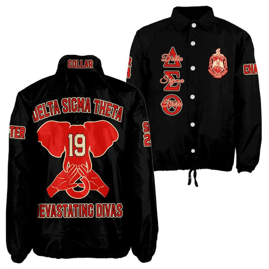 Delta Sigma Theta Black Coach Jacket – Custom Embroidered DST Crossing Jacket