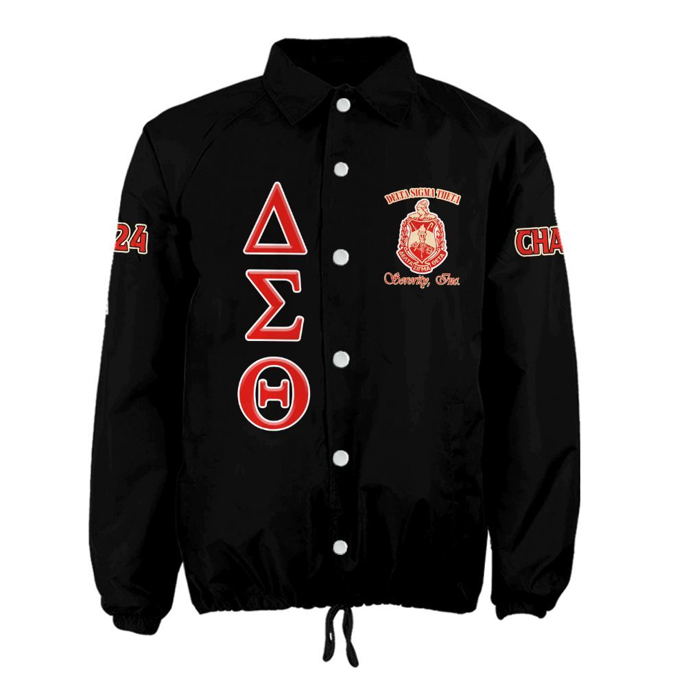 Delta Sigma Theta Black Coach Jacket – Custom Embroidered DST Crossing Jacket