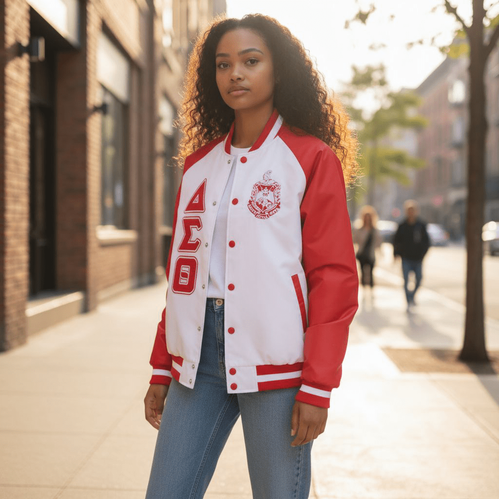 Delta Sigma Theta Bomber Jacket Nylon - Custom Lining Embroidered Logos Sorority