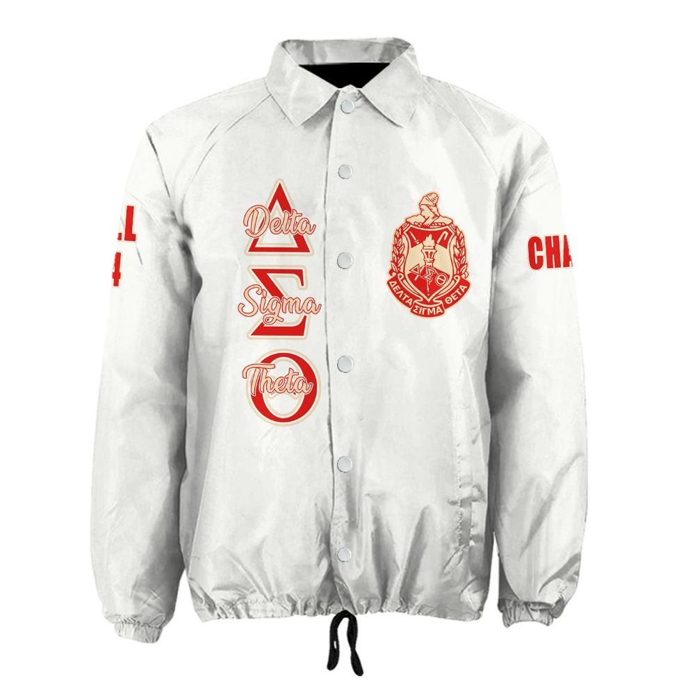 Delta Sigma Theta Sorority Crossing Jacket – Custom Crest & Name Embroidered Coach Jacket