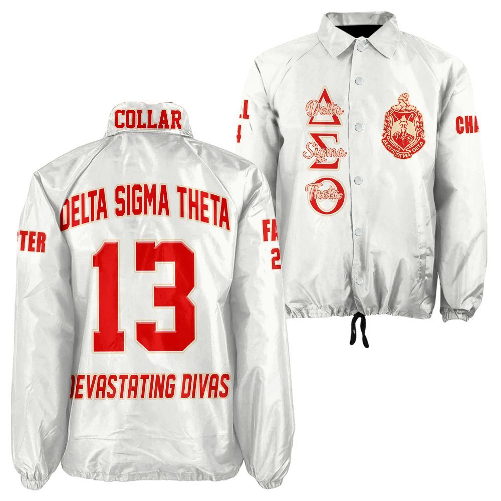 Delta Sigma Theta Sorority Crossing Jacket – Custom Crest & Name Embroidered Coach Jacket