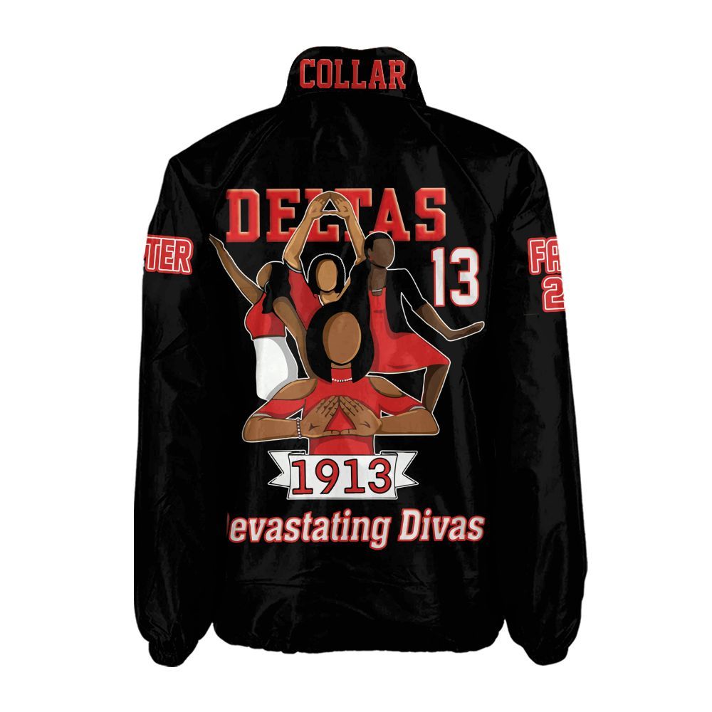 Delta Sigma Theta Sorority Crossing Jacket – Custom Crest & Name Embroidered Coach Jacket (Black Edition)