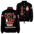 Delta Sigma Theta Sorority Crossing Jacket – Custom Crest & Name Embroidered Coach Jacket (Black Edition)