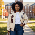 Delta Sigma Theta Varsity Letterman Jacket - Cream Wool Crimson Leather Sorority