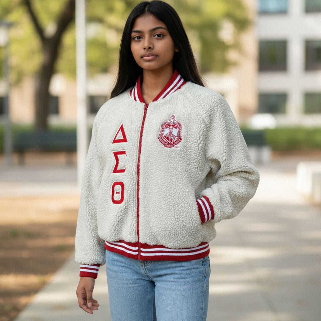 "Premium Delta Sigma Theta DST Sherpa Sweatshirt with Ribbed Cuffs and Collar"