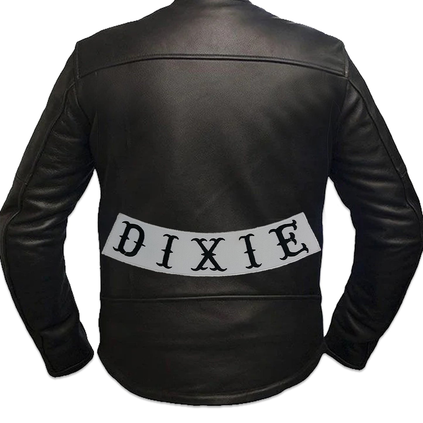 Dixie Bottom Rocker Patch - Black on White Iron On Sew On Large Back Patch for Biker Vest Jacket