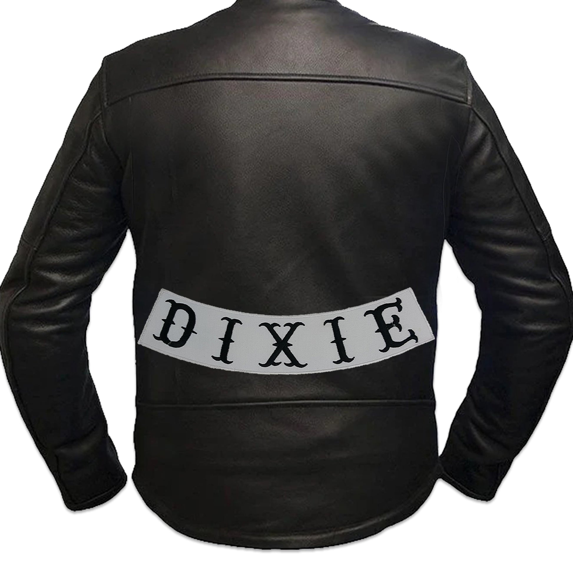 Dixie Bottom Rocker Patch - Black on White Iron On Sew On Large Back Patch for Biker Vest Jacket