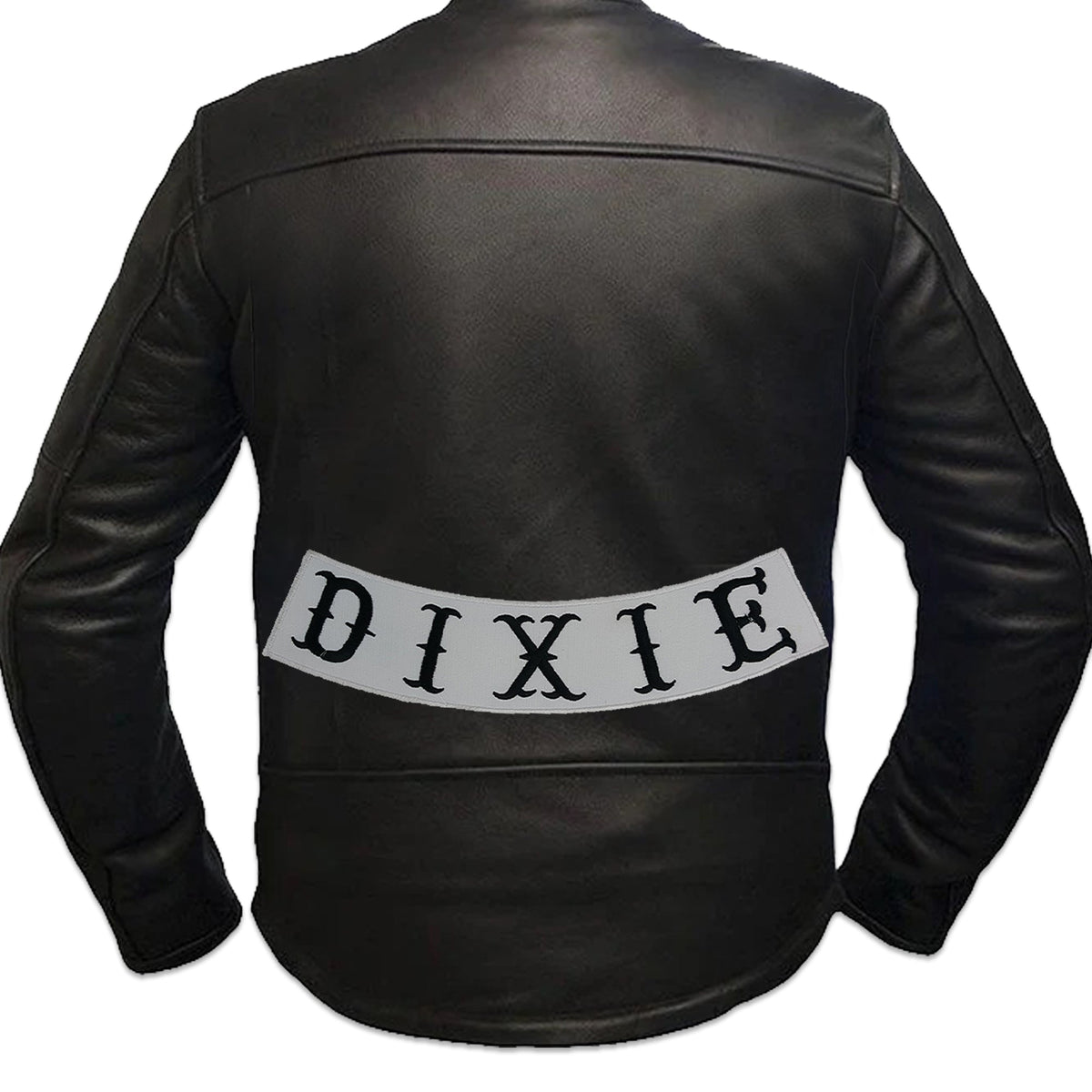 Dixie Bottom Rocker Patch - Black on White Iron On Sew On Large Back Patch for Biker Vest Jacket