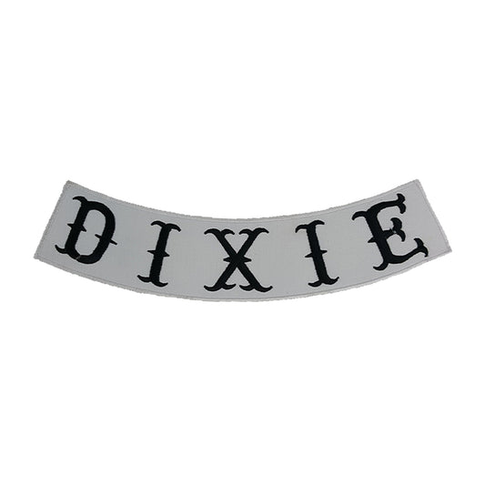 Dixie Bottom Rocker Patch - Black on White Iron On Sew On Large Back Patch for Biker Vest Jacket