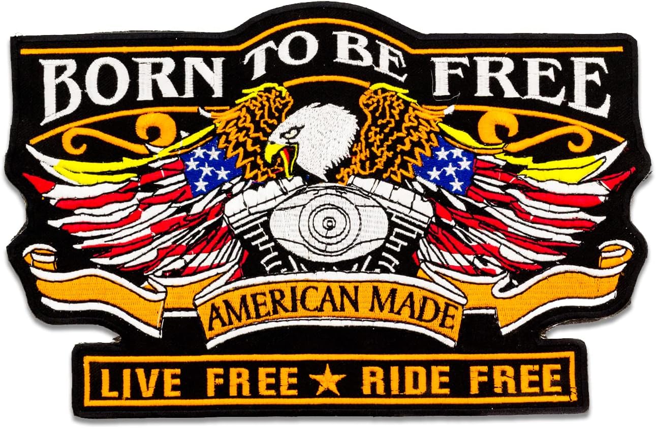 Eagle Born to be Free Center Back Patch - USA Freedom Patriotic for Biker Vest Jacket