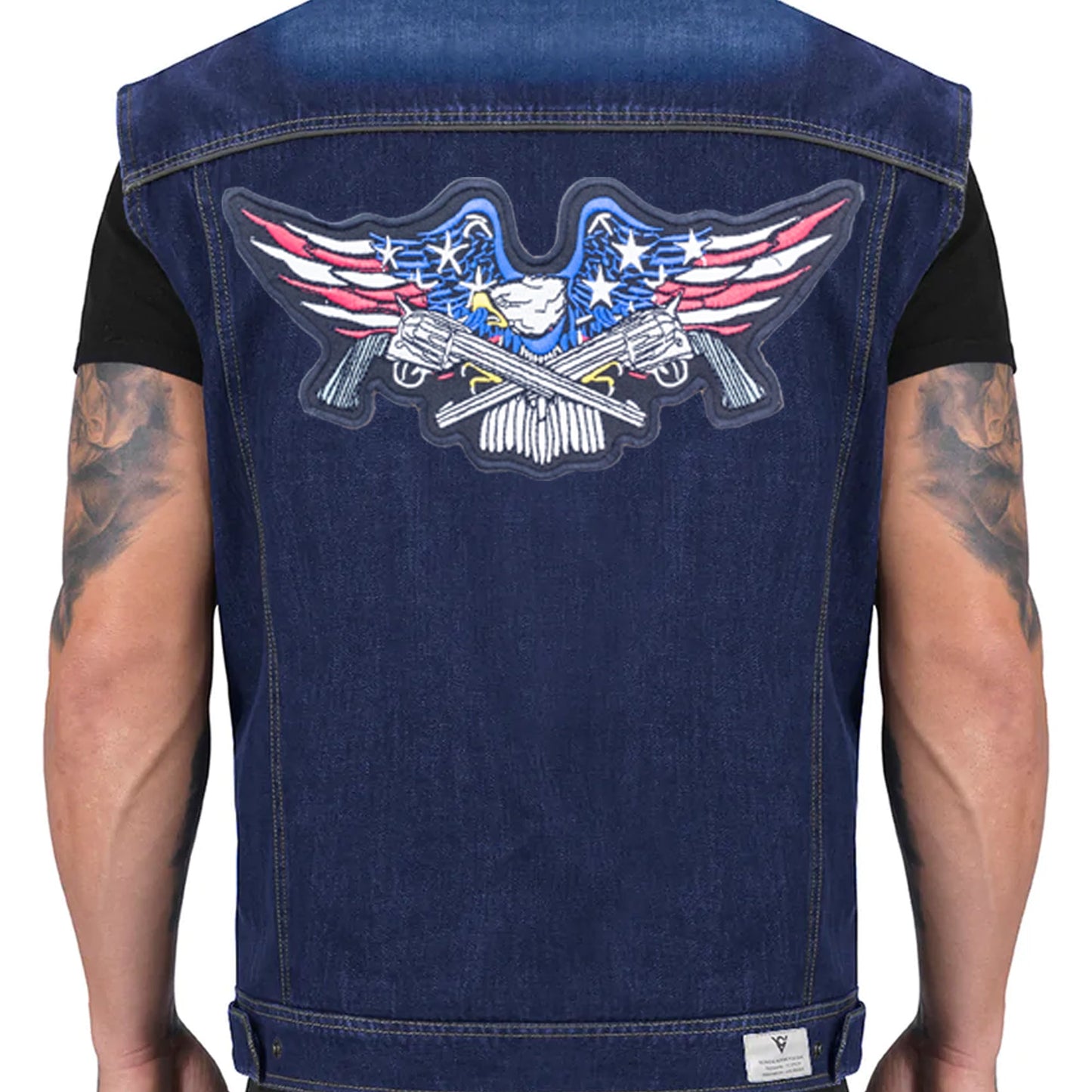 Eagle with Cross Guns US Flag Center Back Patch - USA Patriotic for Biker Vest Jacket
