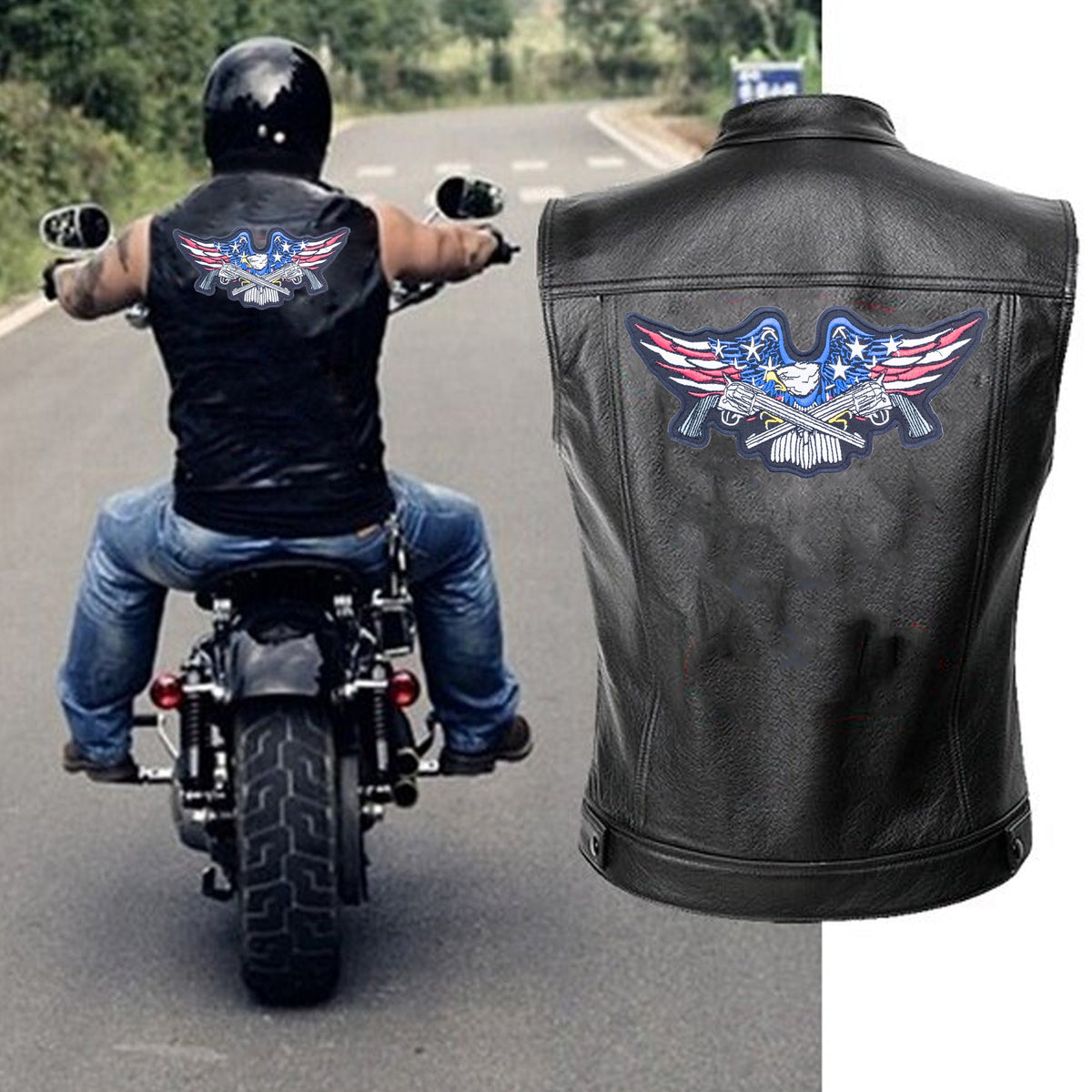 Eagle with Cross Guns US Flag Center Back Patch - USA Patriotic for Biker Vest Jacket