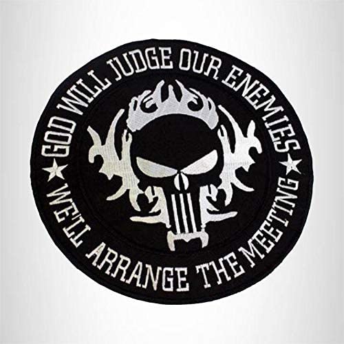 God Will Judge Our Enemies Center Back Patch - White Round Christian for Biker Vest Jacket