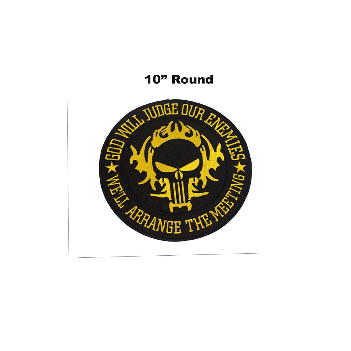 God Will Judge Our Enemies Center Back Patch - Yellow Round Christian for Biker Vest Jacket