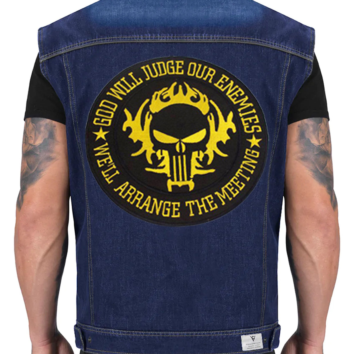 God Will Judge Our Enemies Center Back Patch - Yellow Round Christian for Biker Vest Jacket