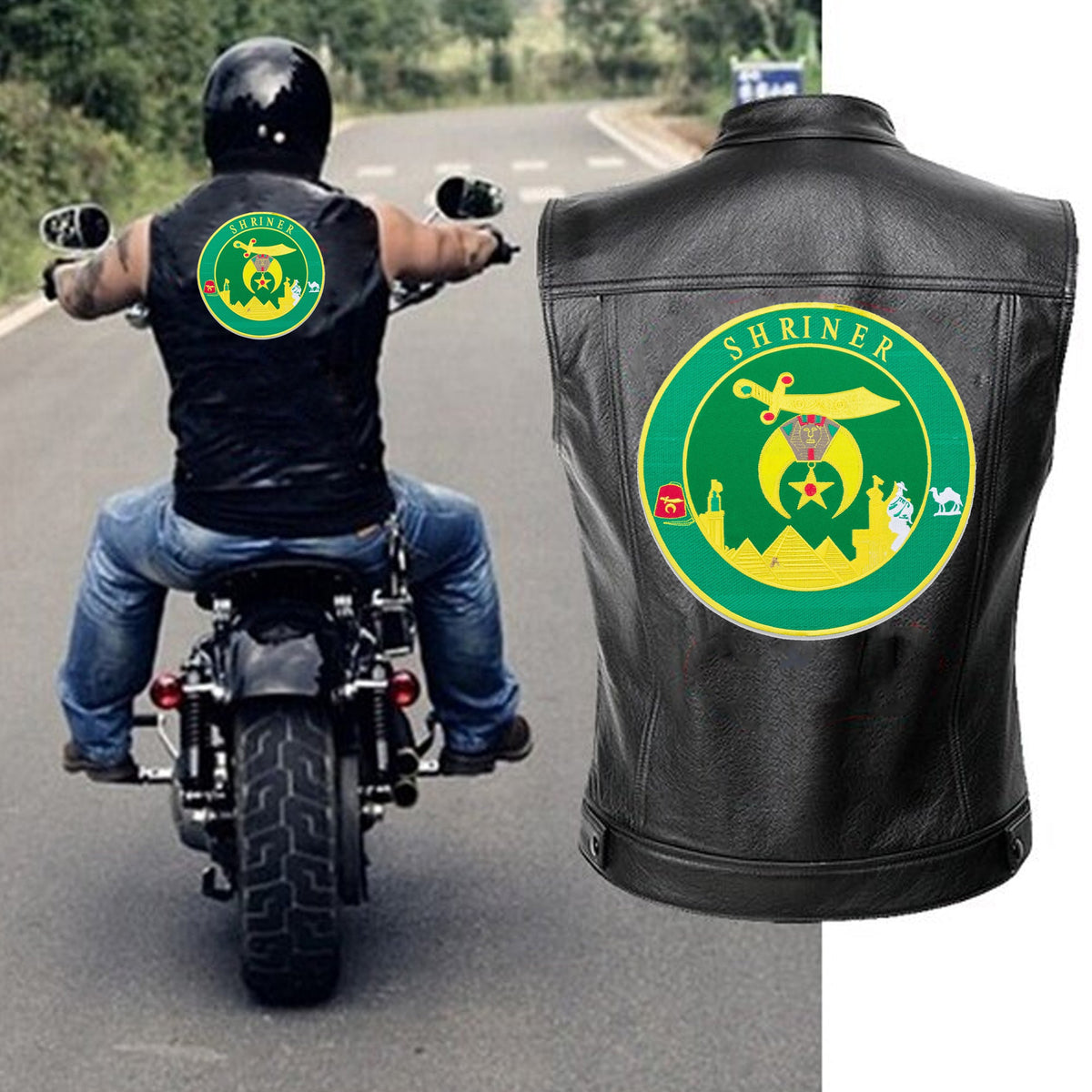 Green Shriner Round Center Back Patch - Masonic for Biker Vest Jacket