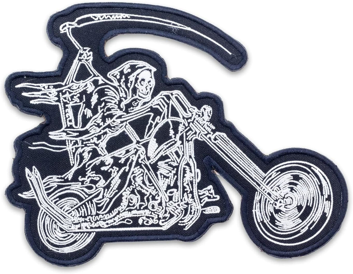 Grim Reaper on Motorcycle Center Back Patch - Skull for Biker Vest Jacket