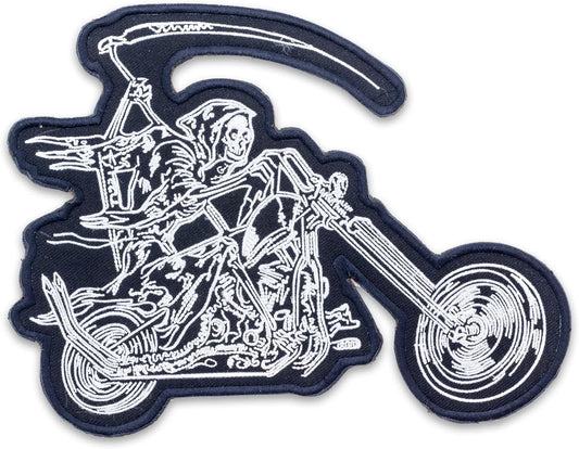 Grim Reaper on Motorcycle Center Back Patch - Skull for Biker Vest Jacket