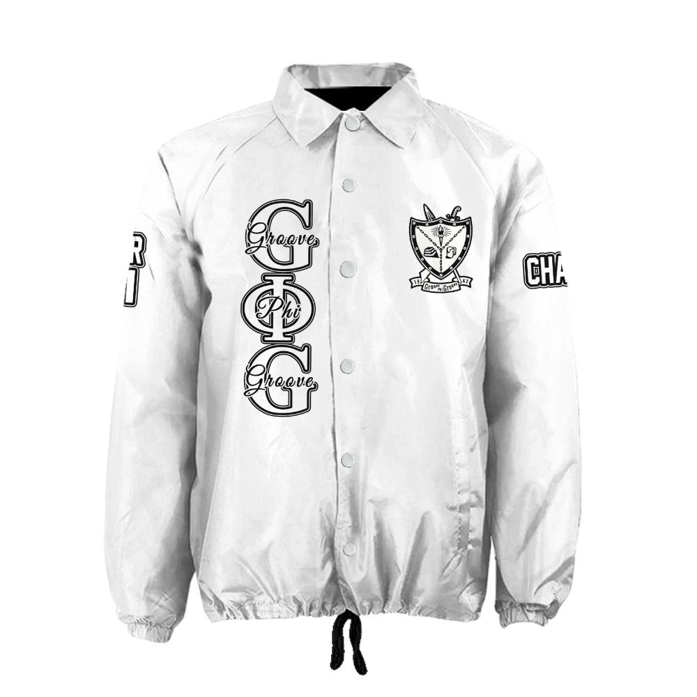 Groove Phi Groove White Crossing Jacket – Personalized Name, Number & Crest