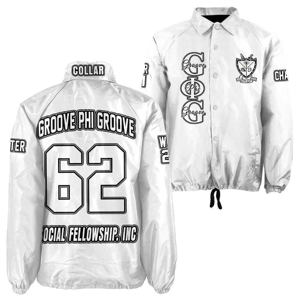 Groove Phi Groove White Crossing Jacket – Personalized Name, Number & Crest