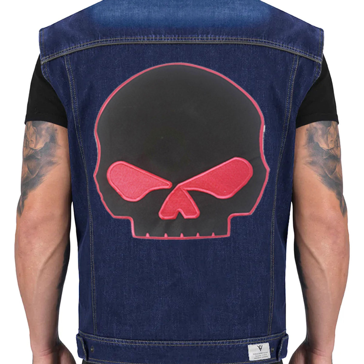 Half Skull Center Back Patch - Red on Black for Biker Vest Jacket