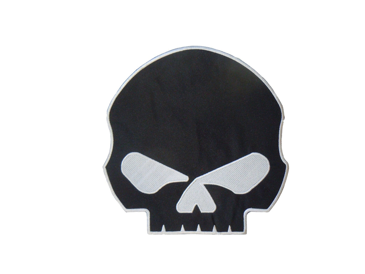 Half Skull Center Back Patch - White on Black for Biker Vest Jacket
