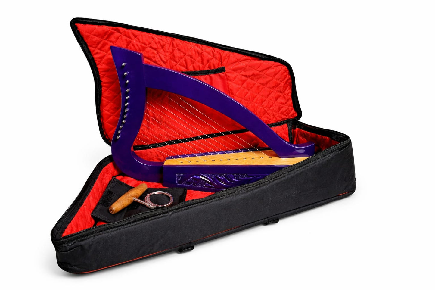 Hand - Carved Purple 12 - String Celtic Lap Harp – Portable Folk Instrument for Beginners with Padded Gig Bag
