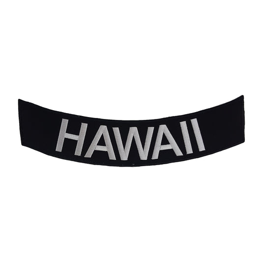 Hawaii Bottom Rocker Patch - White on Black Iron On Sew On Large Back Patch for Biker Vest Jacket