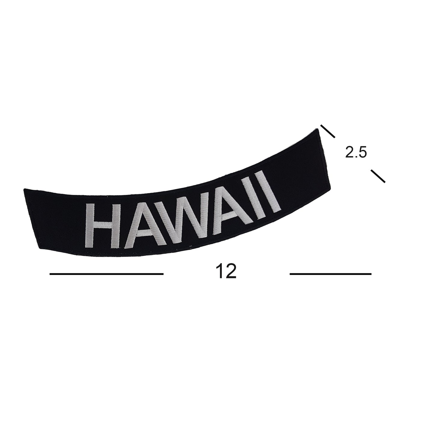 Hawaii Bottom Rocker Patch - White on Black Iron On Sew On Large Back Patch for Biker Vest Jacket