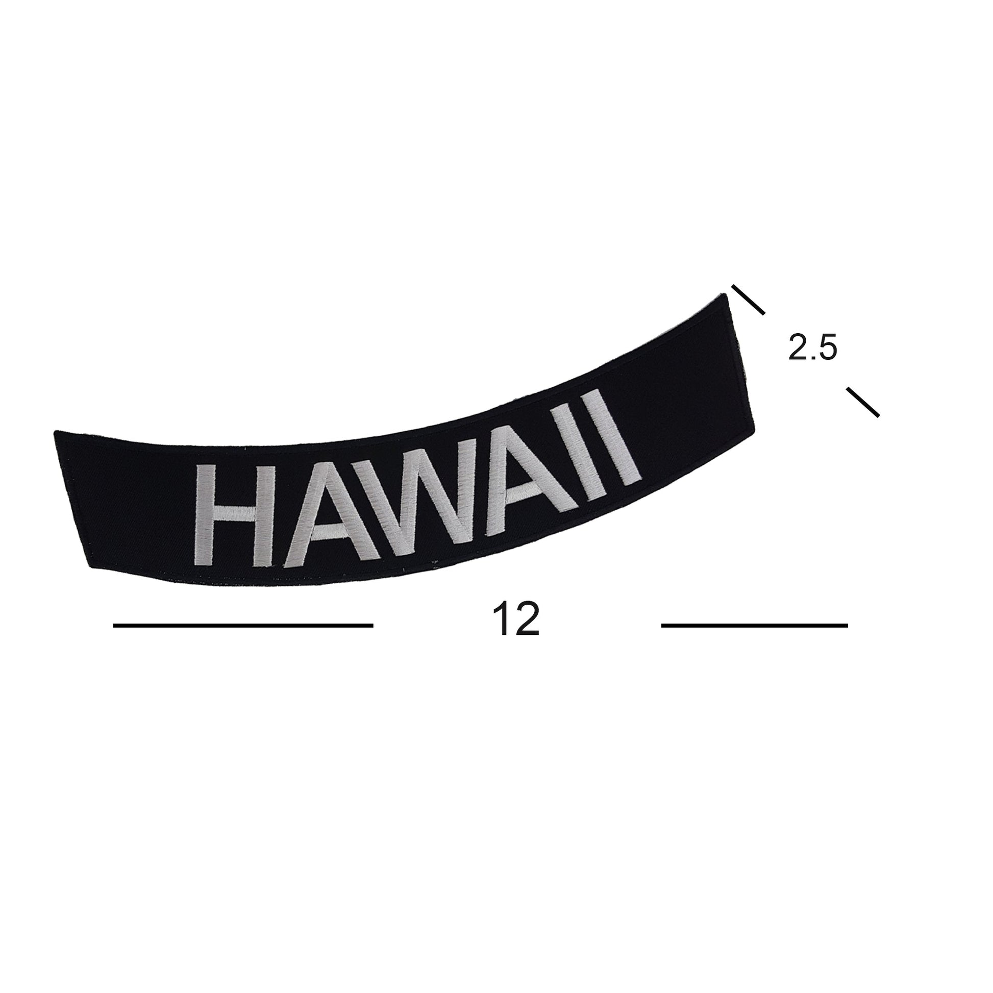 Hawaii Bottom Rocker Patch - White on Black Iron On Sew On Large Back Patch for Biker Vest Jacket